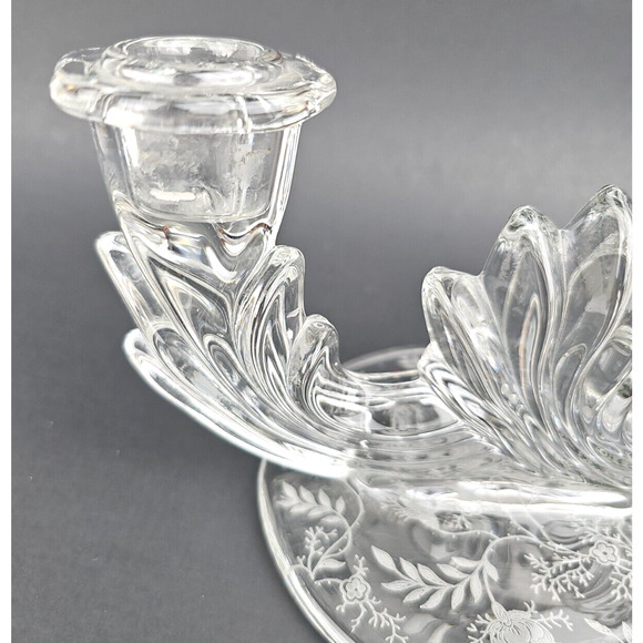 VTG Fostoria Crystal Etched Glass Meadow Rose Baroque Candelabra Candle Holder - Picture 3 of 8